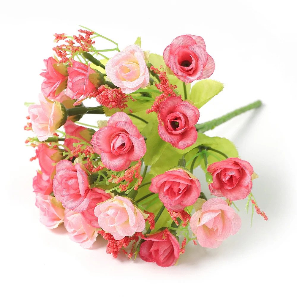 Ramo de seda Artificial con cabeza de rosa, florero para decoración del hogar, restaurante, bricolaje, decoración de boda para el día de la madre, flores para novia, 1 Uds.