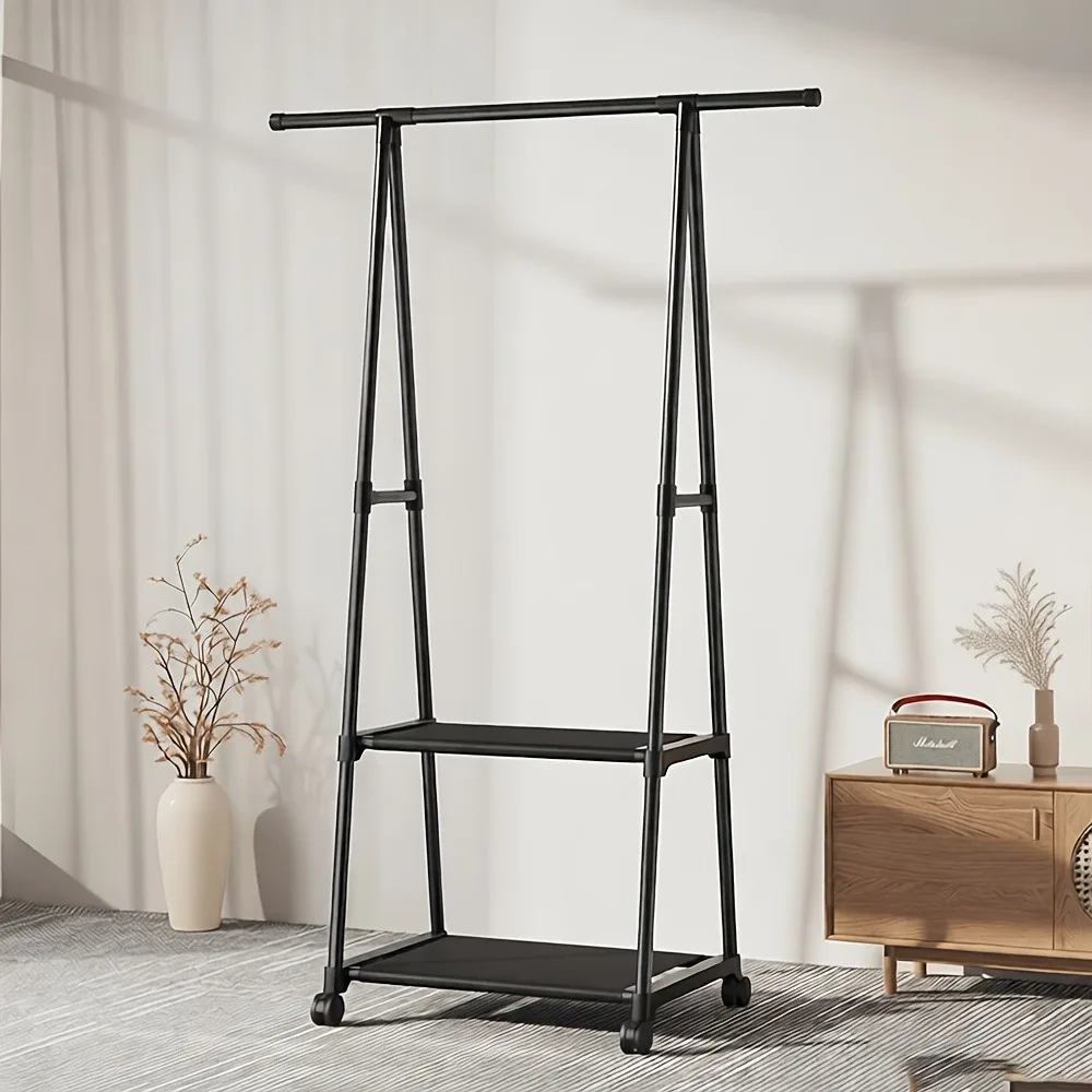 Triangular Freestanding Clothes Rack with Wheels – Simple Garment Coat Rack on Casters, Household Storage for Bedroom Hanging