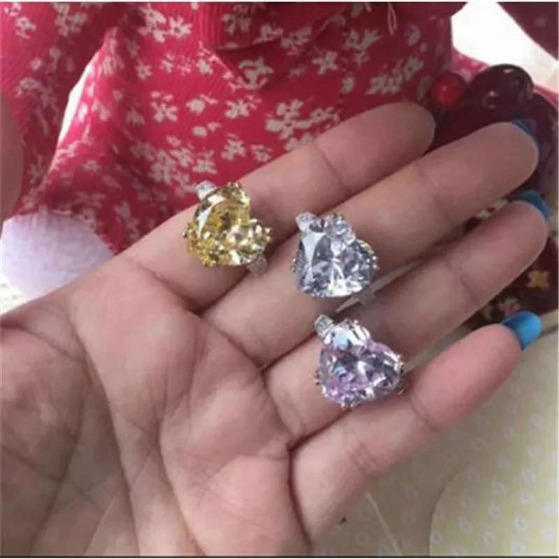 Cincin janji Wanita bentuk hati 925 perak murni 12mm AAAAA cz cincin pertunangan pernikahan untuk wanita perhiasan halus pengantin