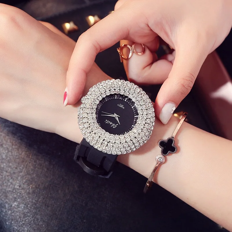 

B laste женские часы с кристаллами, повседневные кварцевые наручные часы, силиконовые часы, часы с большим циферблатом, Relojes De Mujeres Relogios Feminino