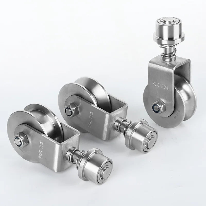 304 stainless steel rotating universal groove wheel spring shock absorption Courtyard mobile gate rail wheel  U/V/H slot pulley