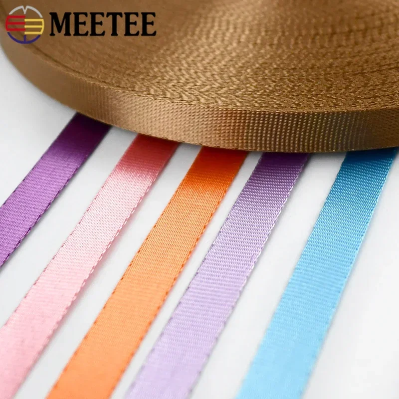 45Meters Meetee 10mm Colorful Nylon Webbing Ribbon Straps Bias Tape for Handmade Work Cards Strap Clothing Sewing Accessories