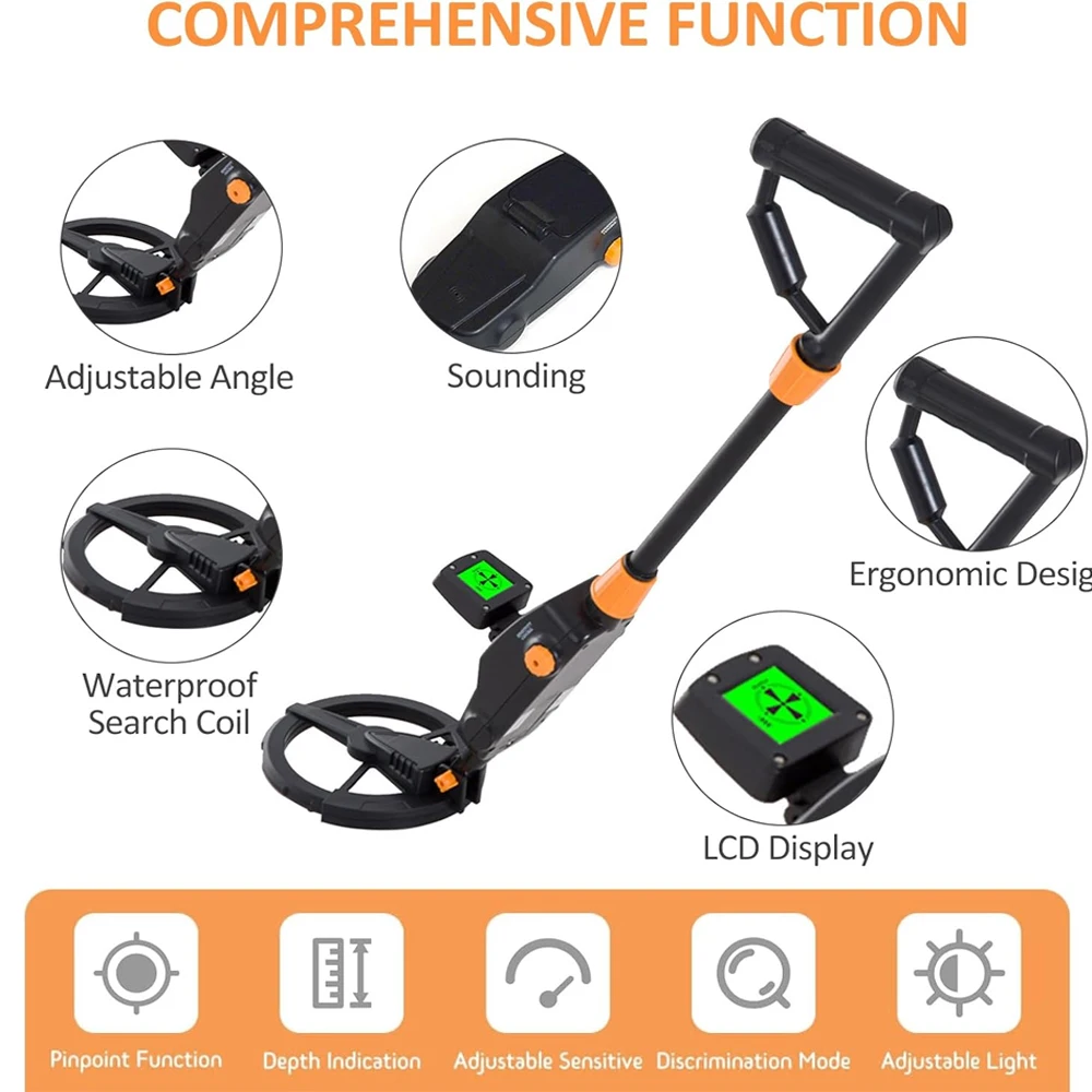 

7.4 Inch Waterproof Kid Metal Detectors Gold Detector Lightweight Search Coil (24"-35") Adjustable Metal Detector for Junior