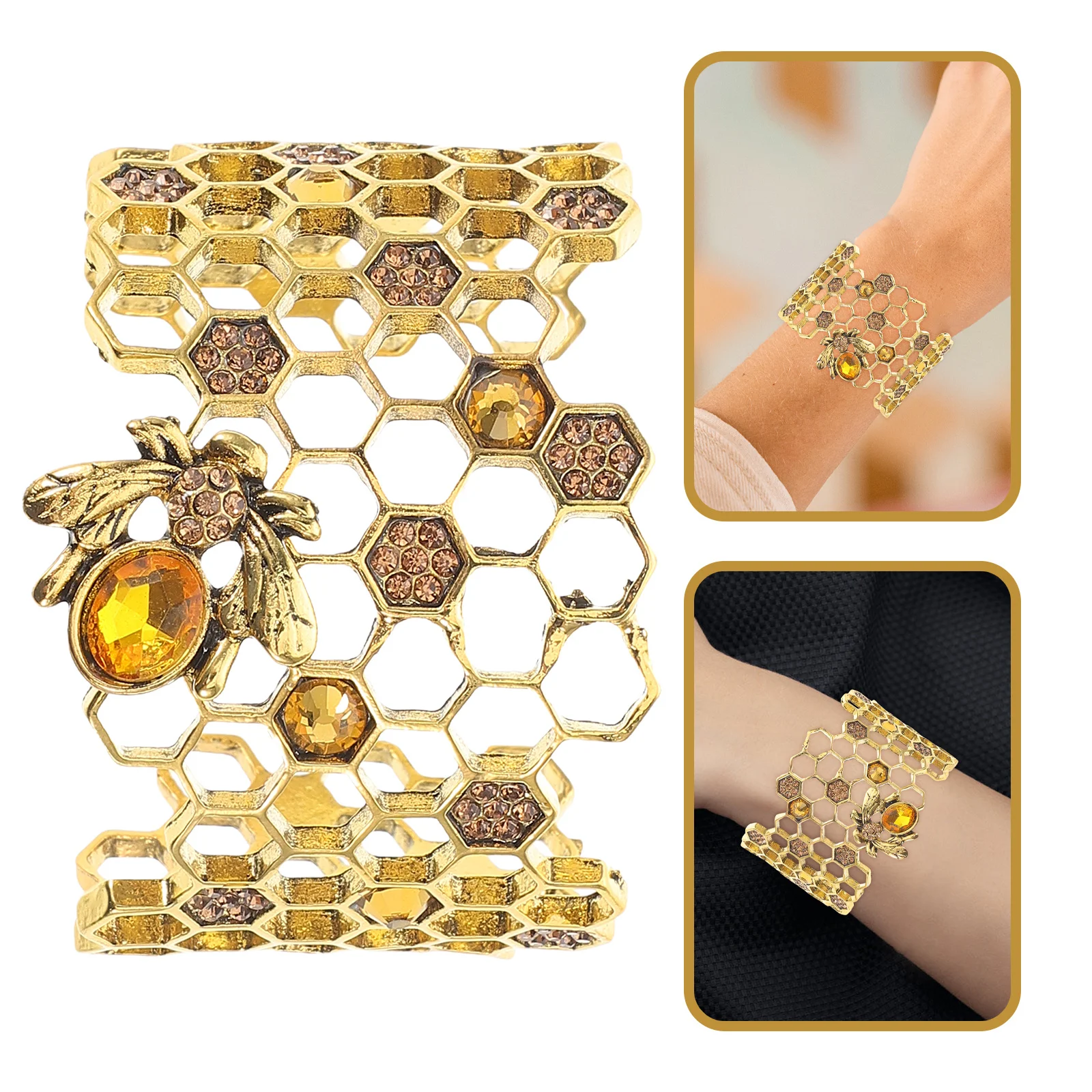 

Honeycomb Bracelet Women Adjustable Open Bangle Minimalist Bee Jewelry Wrap Wristband Bee Jewelry Party Wedding Gift