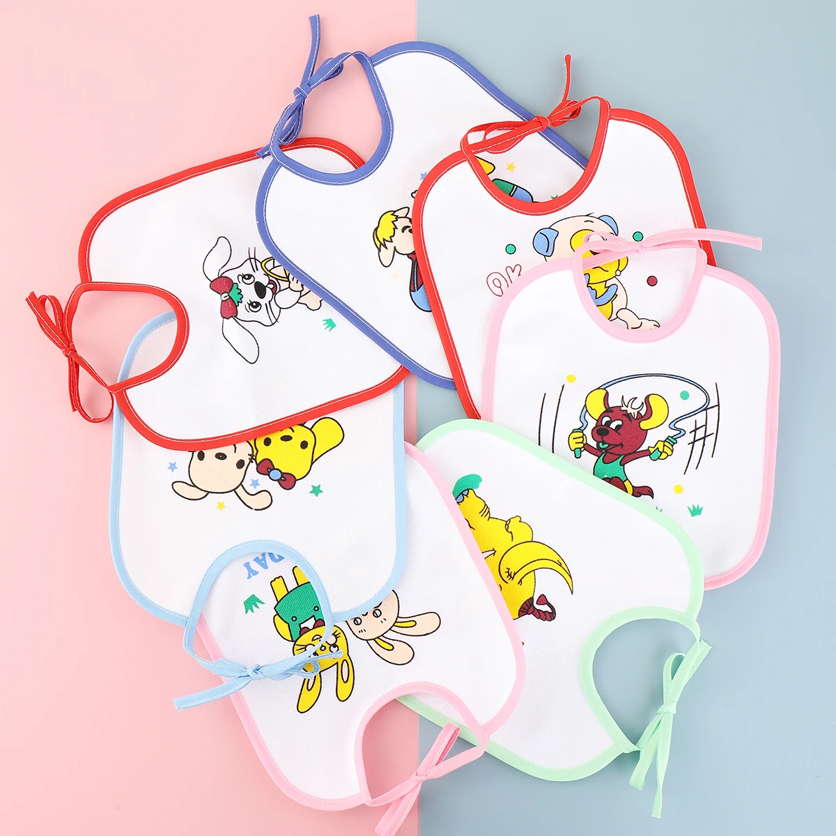 7pcs Mix Waterproof Weekly Baby Bibs Cartoon Cotton Bibs Burp Cloth Newborn Feeding Bandana Saliva Towel Children Boys Girls