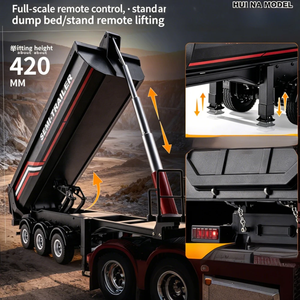Original Huina 1509 Semi Dump Trailer for 1501 Remote Control Car Tractor Trailer Truck 1/18 Engineering Vehicle Boys Gifts