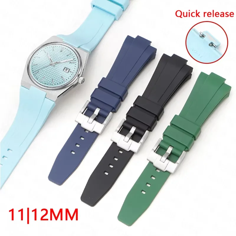 Correa de silicona líquida para Tissot PRX Series 35mm 40mm, interfaz convexa, correa de repuesto de goma para reloj, pulsera de 11mm y 12mm para hombre y mujer