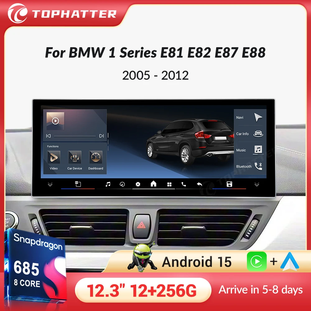 

12.3" Android 15 Carplay For BMW 1 Series E81 E82 E87 E88 2005-2012 CCC Car Multimedia Player Touch Screen GPS Navi Qualcomm 685