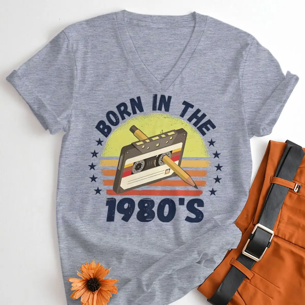 Born in The 1980's Print T-shirts for Men Women Summer Fun Birthday Casual Short Sleeve V Neck Tops Unisex Streetwear