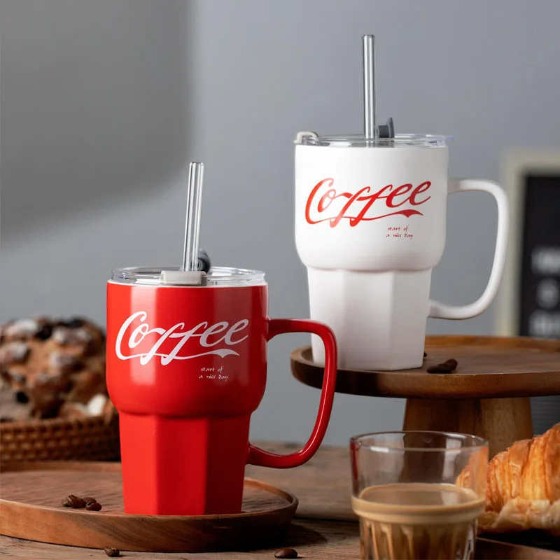 

500ml Novelty Cola Mug Coffee Mug with Lid and Straw Ceramic Water Cup for Milk Birthday Anniversary for Women and Men