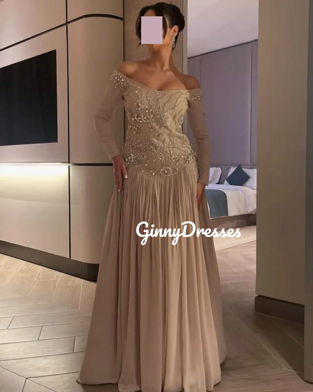 فساتين للحفلات الراقصة على شكل حرف a مخصصة خارج الكتف بطول الأرض مطرز فساتين سهرة فاخرة بأكمام طويلة Vestidos De Fiesta Zi #2