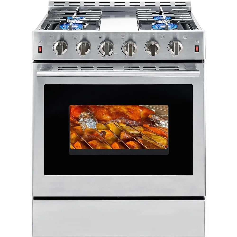 Freestanding Gas Range Stove 30 inch Gas Cooktop Stove 5.56 cu.ft. Large Convection Oven,4 Burners 42000BTU Heavy Duty