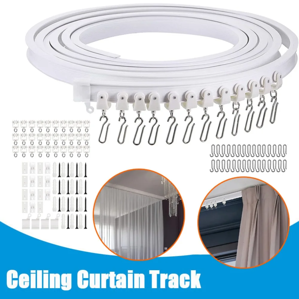 Binario per tende da soffitto flessibile, 5 m, binario per tende curvo, montaggio flessibile per tende da doccia, finestre, camper, divisori per ambienti