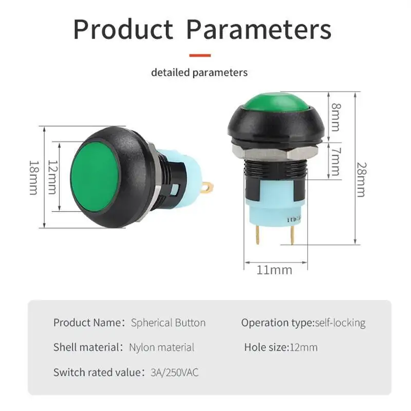 12 مللي متر مفتاح بـزر دفع صغير الذاتي قفل ثابت الإغلاق كبير الكرة رئيس مقاوم للماء جرس الباب التحكم في الوصول