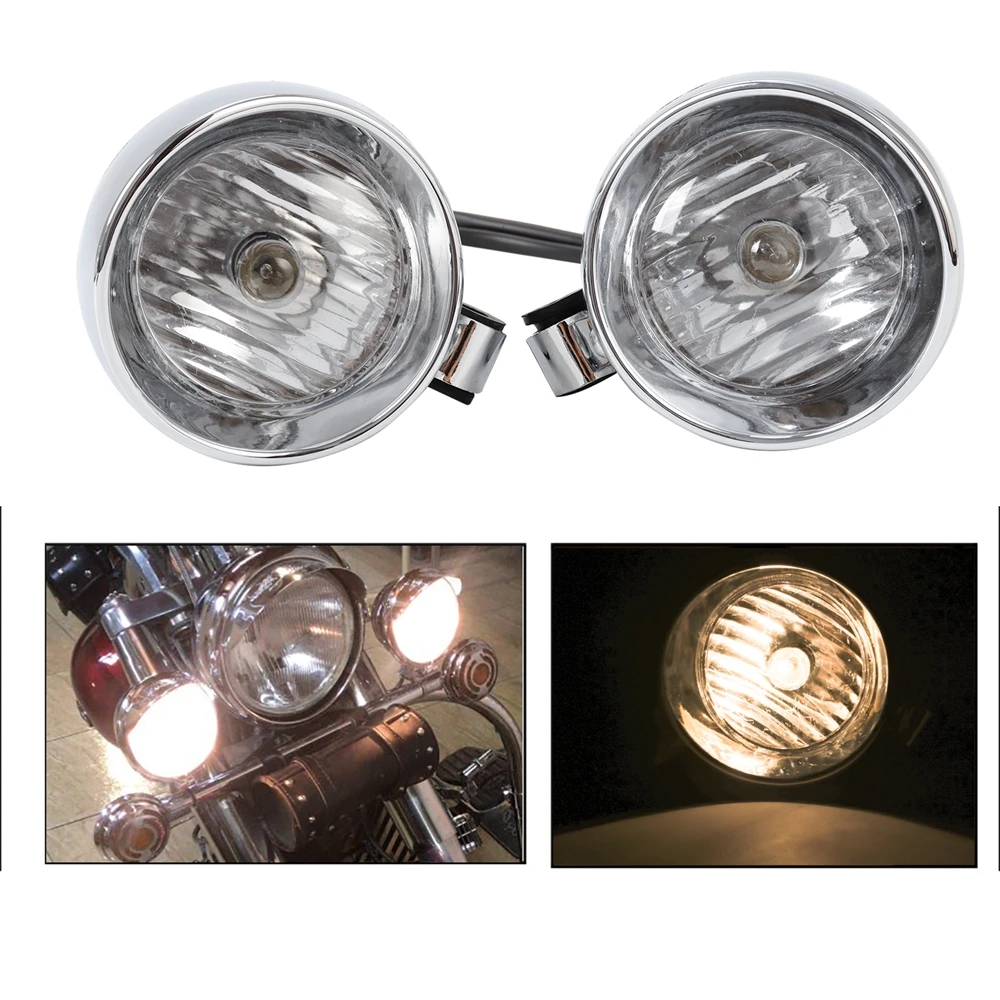 2Pcs Chrome Universal Motorcycle Front Headlight Fog Light Lamp Spotlight for Motorcycles Assemblie Lamp Fog Light Lamp