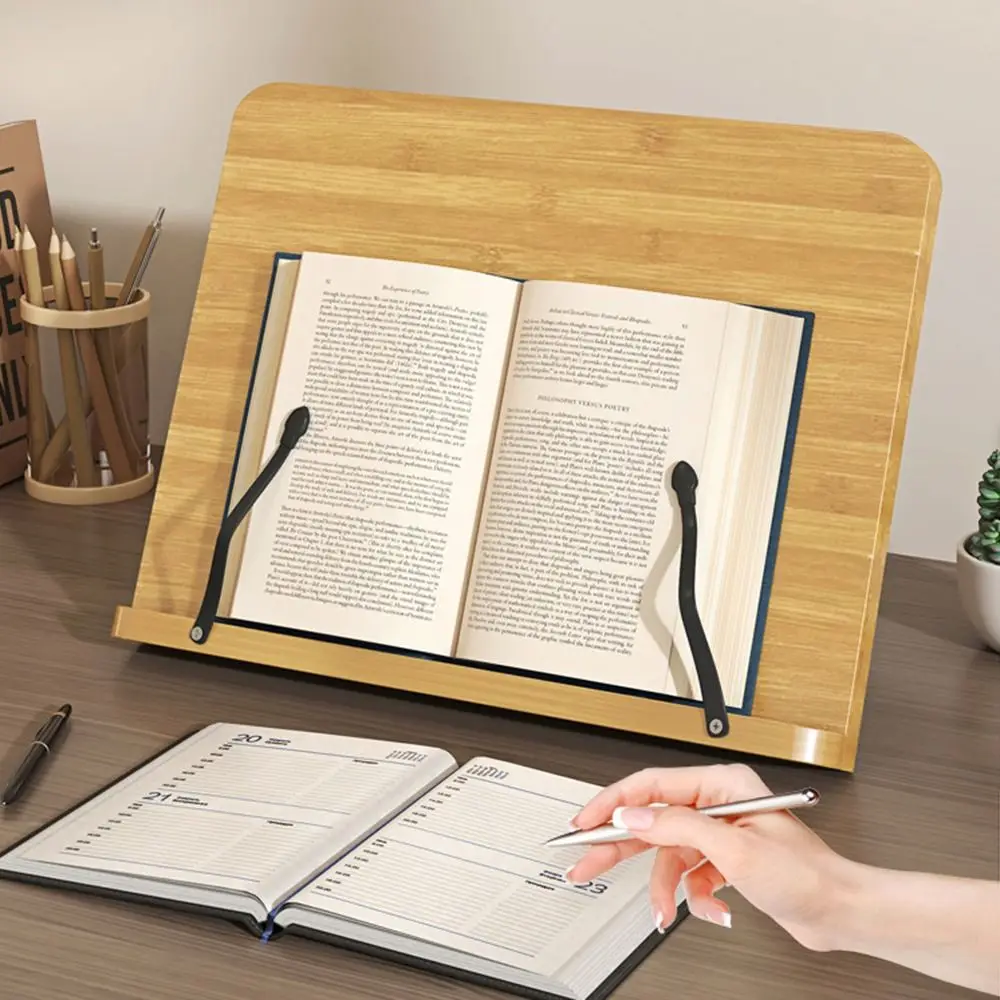 8 Adjustable Tilt Angles Wooden Book Stand Multi-Functional Folding Cookbook Bracket Comfortable Reading Stable Reading Holder