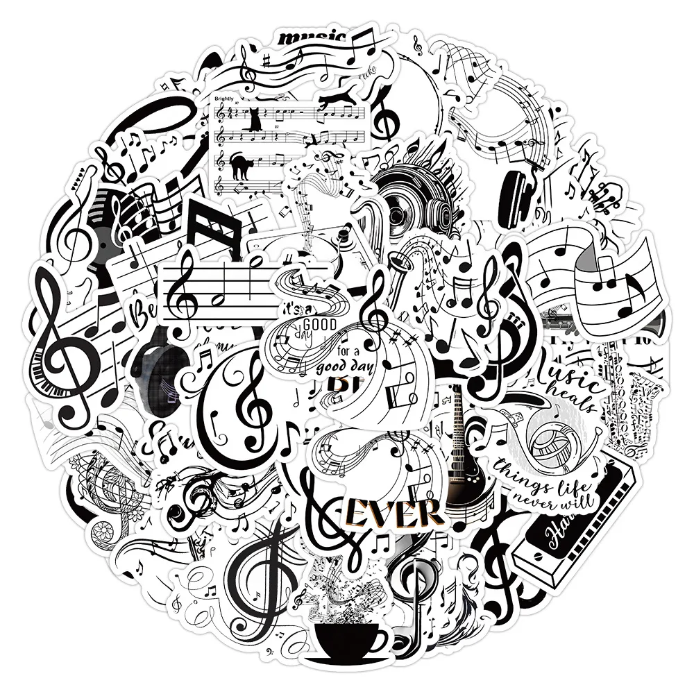 

10/50PCS Black White Music Note Graffiti Sticker Waterproof Decals DIY Piano Phone Case Laptop Guitar Car Bike Wall Notebook
