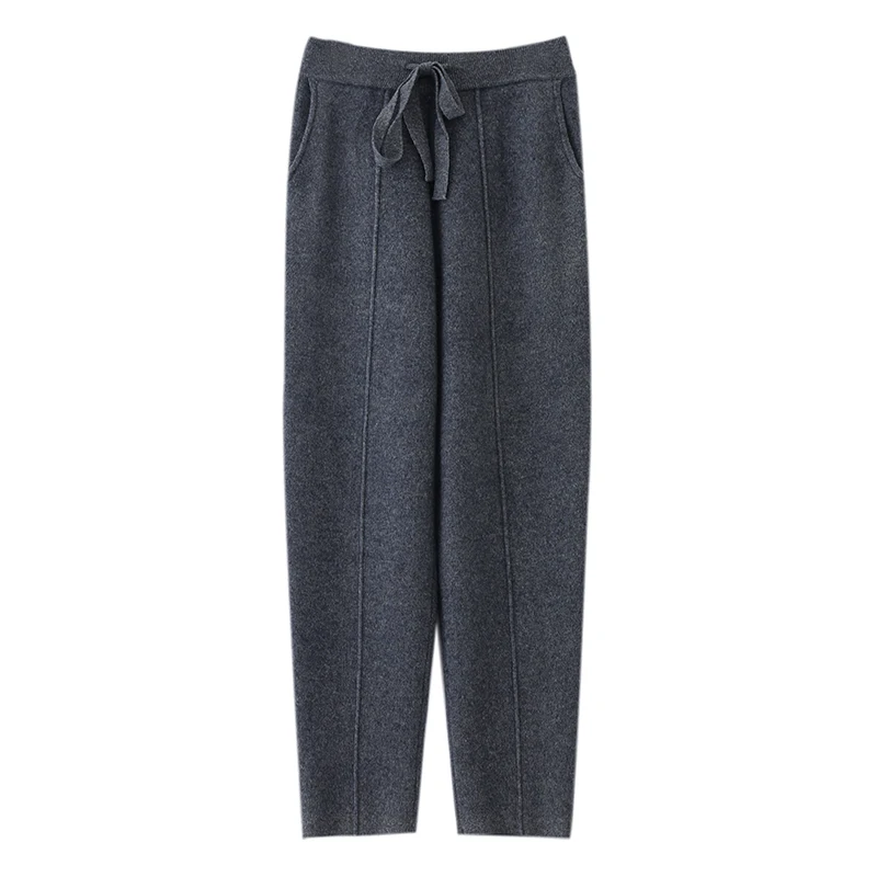 100% merino wool women's knitted trousers, popular, fashionable, warm, small-leg pants, 2024 autumn and winter new style