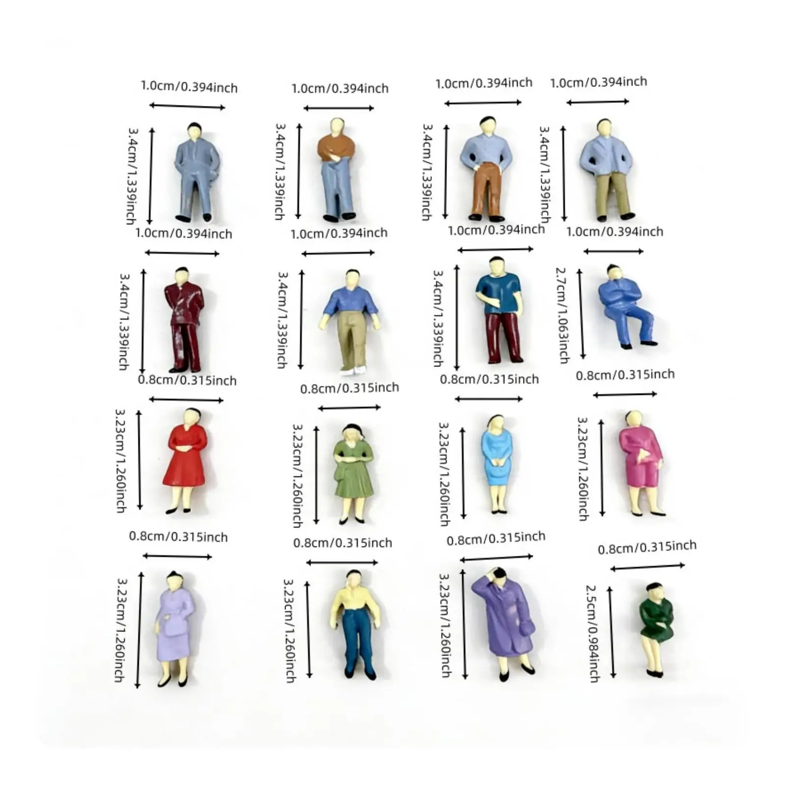 3x16 Pieces Miniature People Figurines | Miniature Human Figures with Base Stands, Realistic, for Architectural Scenes