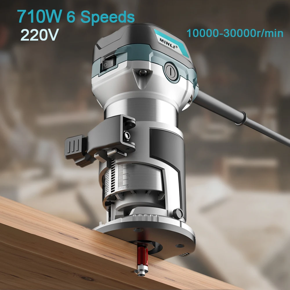 220V 710W Electric Trimmer Router Wood Milling Cutter Engraving Machine Carpentry Manual Trimming Woodworking Laminate Trimmer