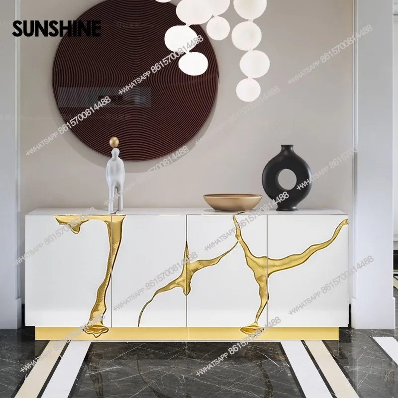 

Luxury Black / White Sideboard Cabinet / TV stand with Gold Accent, High-Gloss Storage Cabinet for Living Room or Dining Room
