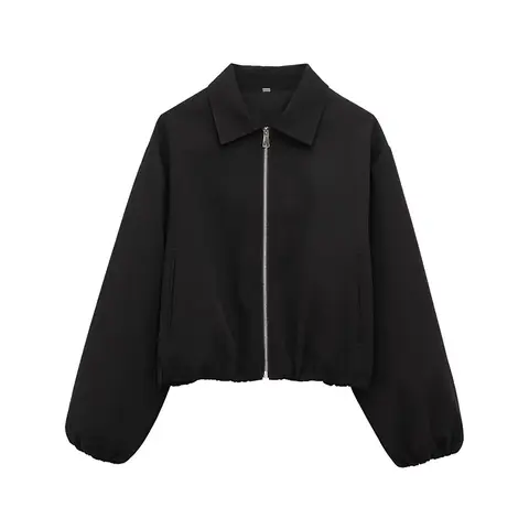 RAFZNB 여성용 패션 짧은 자켓 코트 턴 다운 칼라 긴 소매 코트 캐주얼 여성 겉옷 Chic Tops