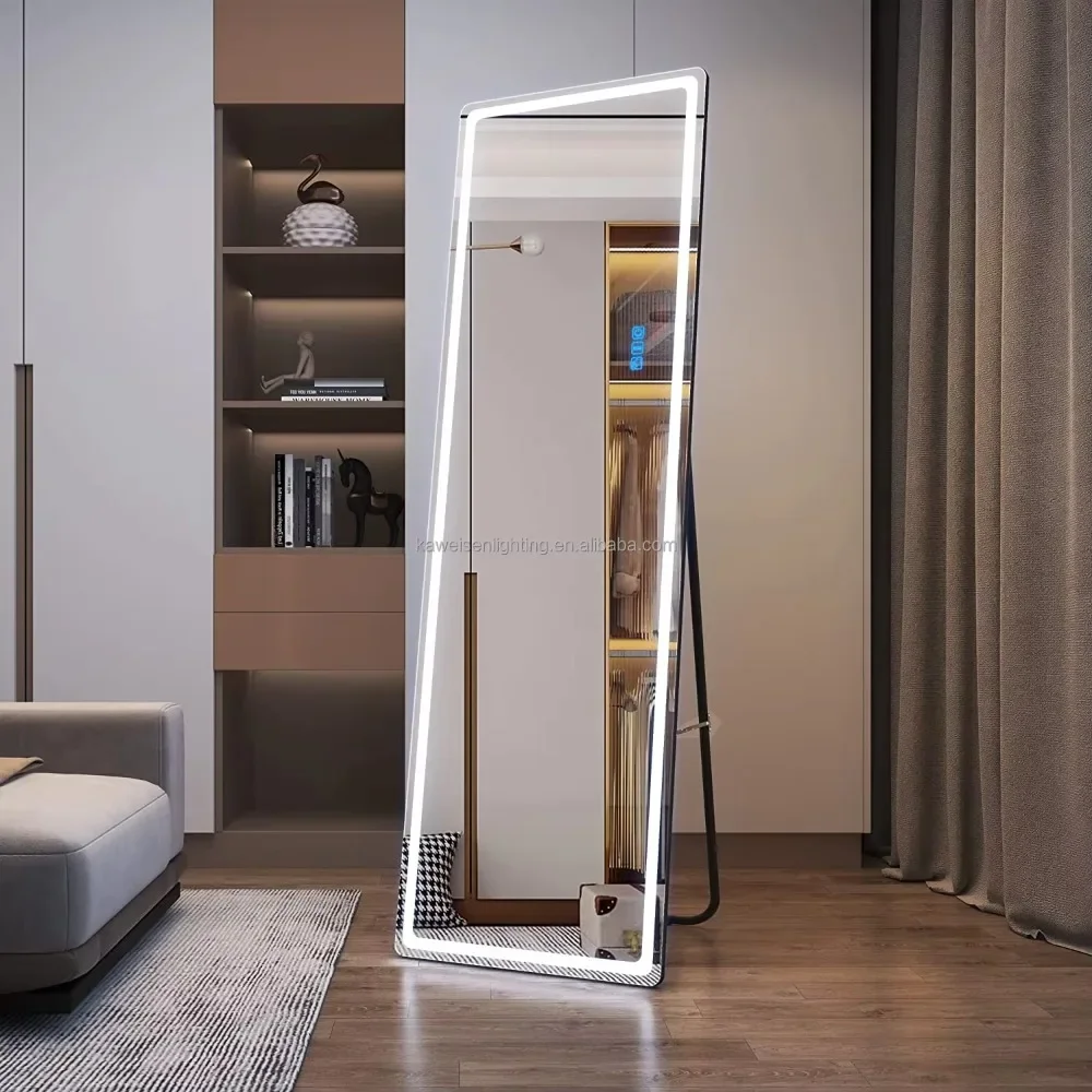 Black Frame Stand Up Full Body Lighted Mirror 63