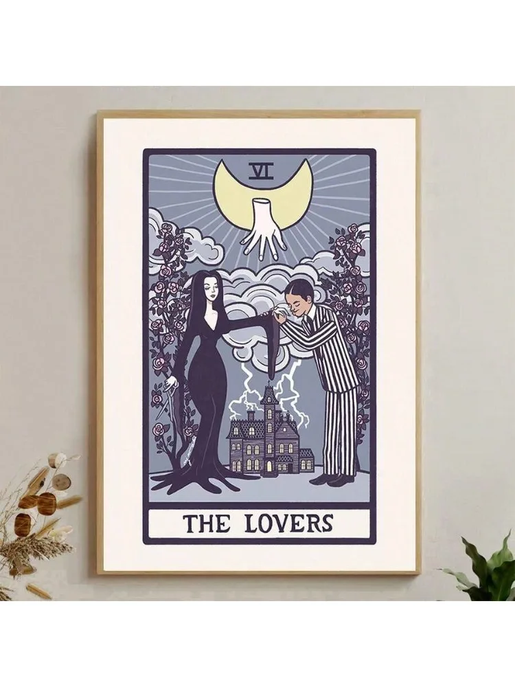 Carte de Tarot d'amoureux de Style rétro, imprimés sur toile, affiche de film d'horreur de la famille Adams pour salon, chambre à coucher et dortoir, décor artistique mural