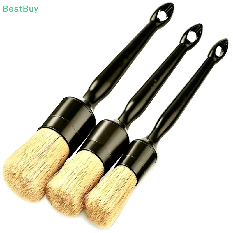 3 PCS Car Exterior Interior Detail Brush Boar Hair Bristle Brushes For Car Cleaning Auto Detail Tools Dashboard Cleaning Brush