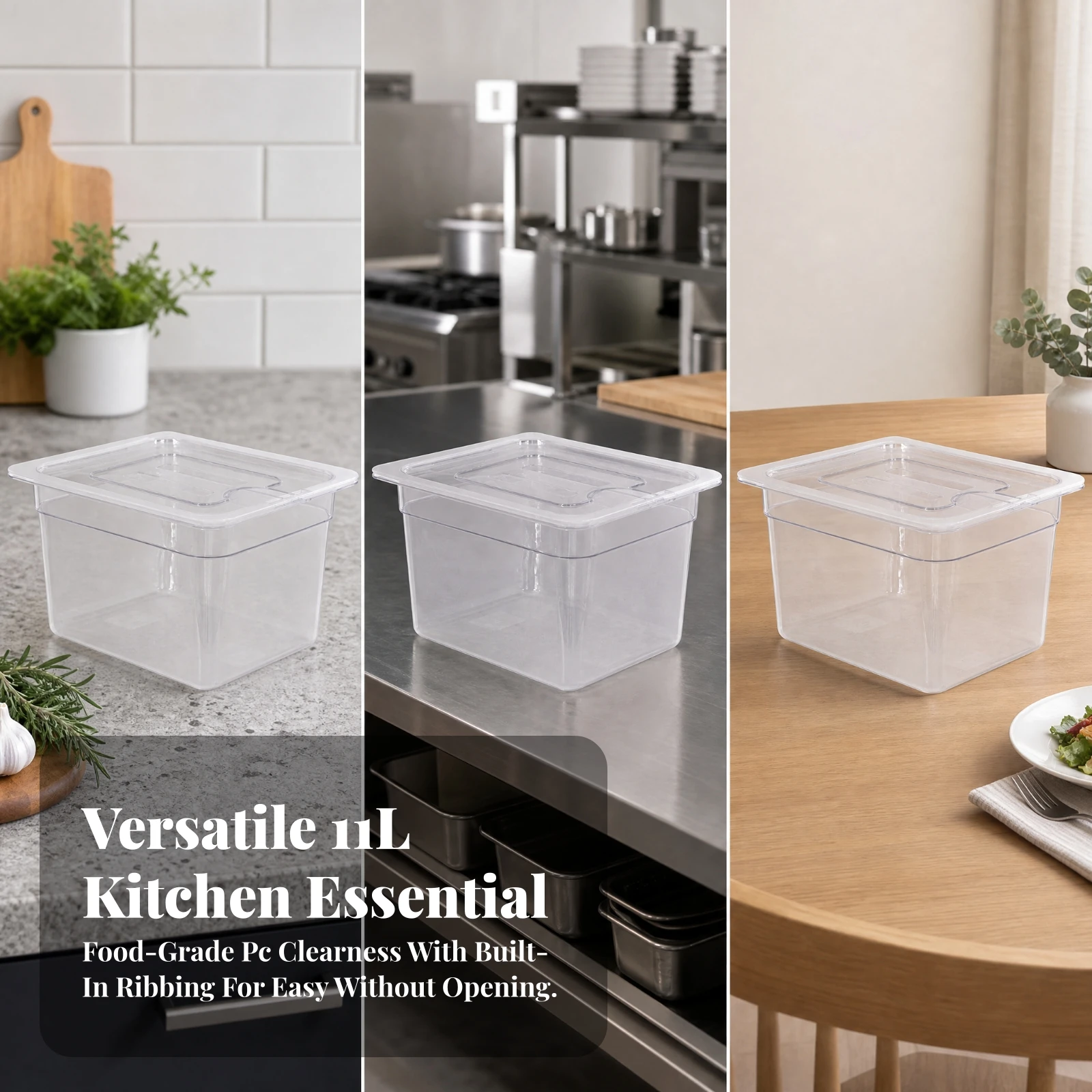 Récipient pour cuisson sous vide avec couvercle, récipient transparent pour cuisson sous vide, haute transparence, robuste, idéal pour les cuisiniers amateurs et la cuisson lente.
