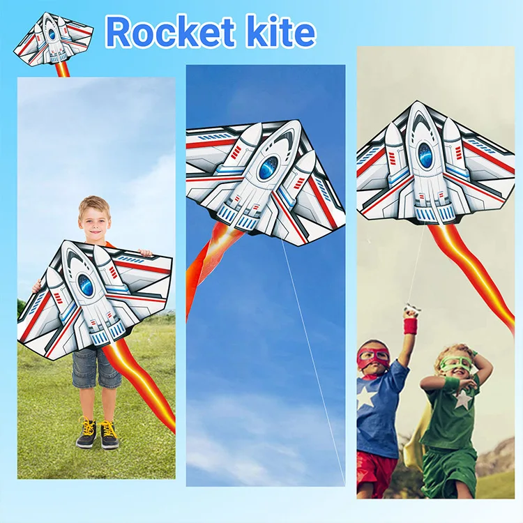 Kite Grassland Kite Breeze to Fly Bambini Adulto Grande Fighter Rocket Tail Aquiloni String Percalle Divertimento all'aria aperta Set di giocattoli sportivi