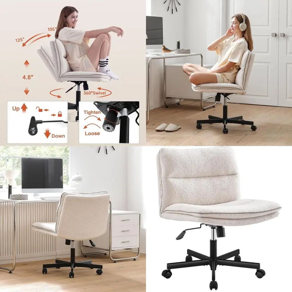 

Эргономичное офисное кресло из искусственного меха с колесиками и регулируемой подушкой для комфортной работы дома