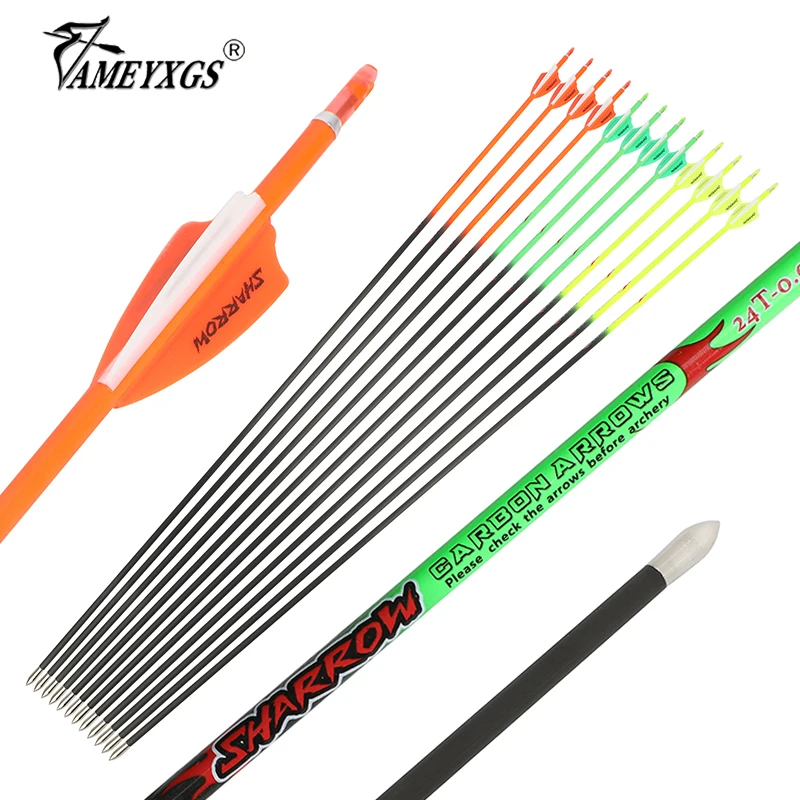 

6/12pcs Hunting Arrows 32inch Pure Carbon Fibre Shaft ID 4.2mm Spine 400-1000 Compound Recurve Bow Archery Target Arco Recurvo