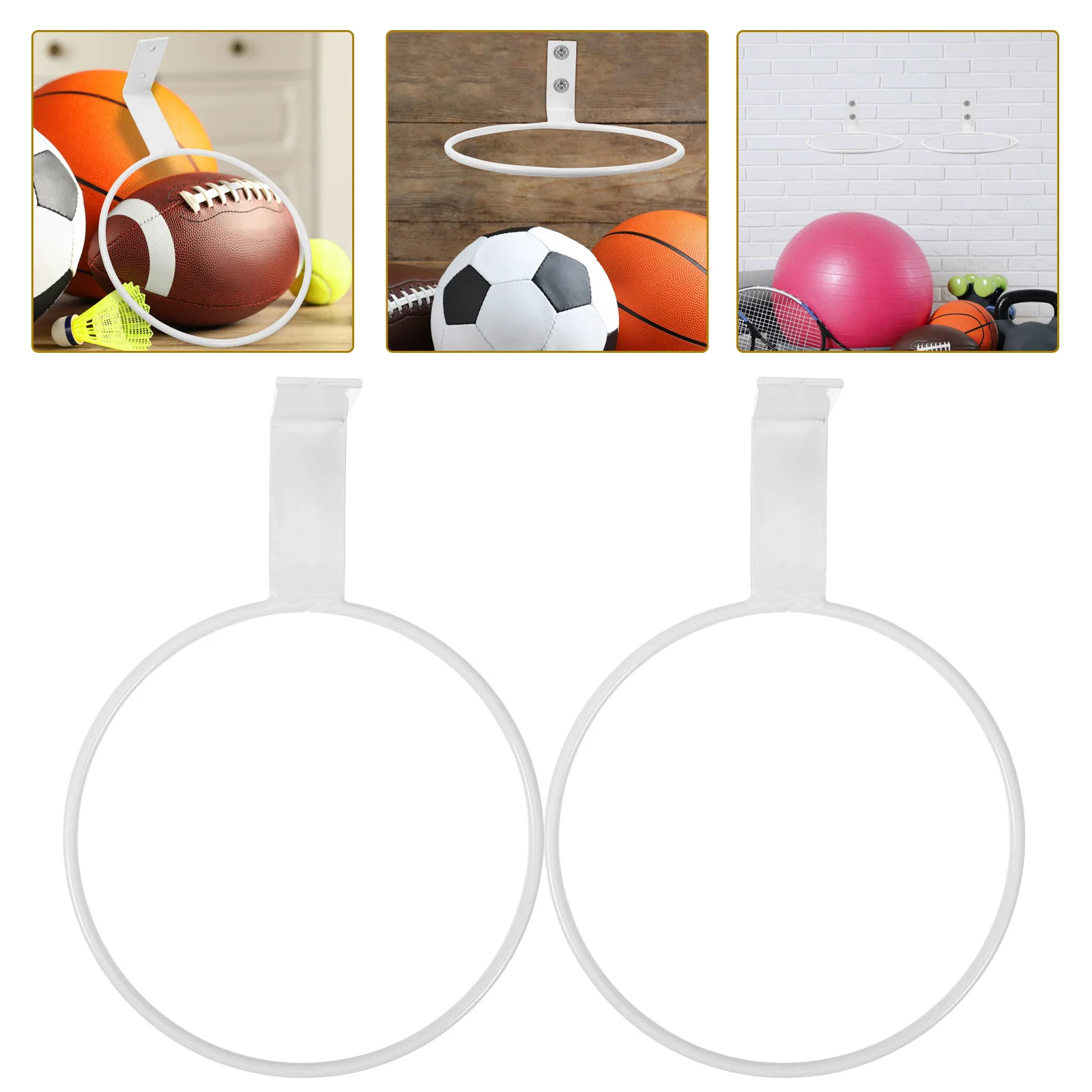 2pcs WallMountedBasketballRack WhiteIronSportsBallsHolder StorageDisplayShelf 가정용 금속 축구 스탠드 다목적 볼 선반
