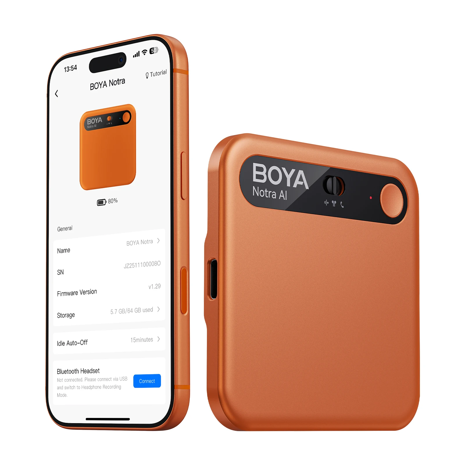 BOYA Notra 64GB Professioneel AI-opnameapparaat, meertalige AI-transcriptie slimme oproeprecorder voor conferenties & interviews