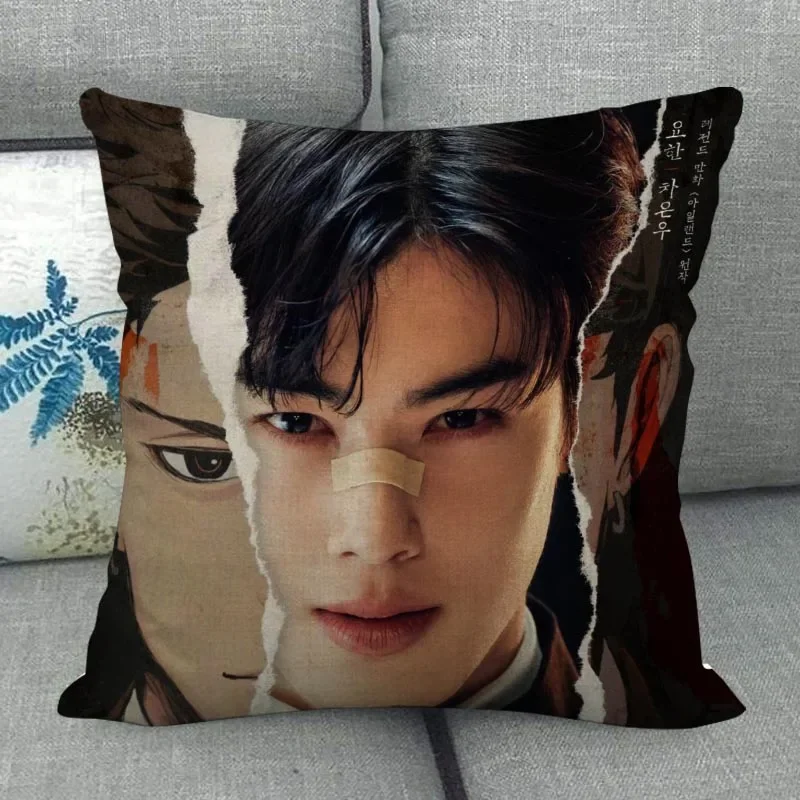 Fronha personalizada Cha EunWoo, capa decorativa de algodão e linho para casamento, capa de almofada para casa 45X45 (um lado)