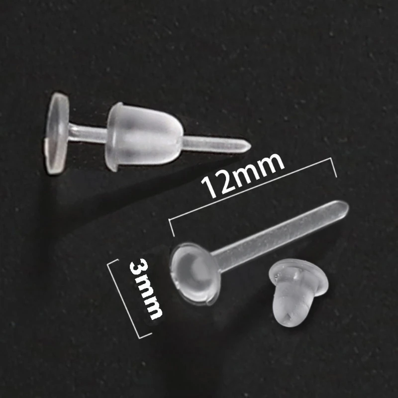 100 Kits Clear Plastic Earrings Includes Clear Ear Pins & Ear Safety Backs