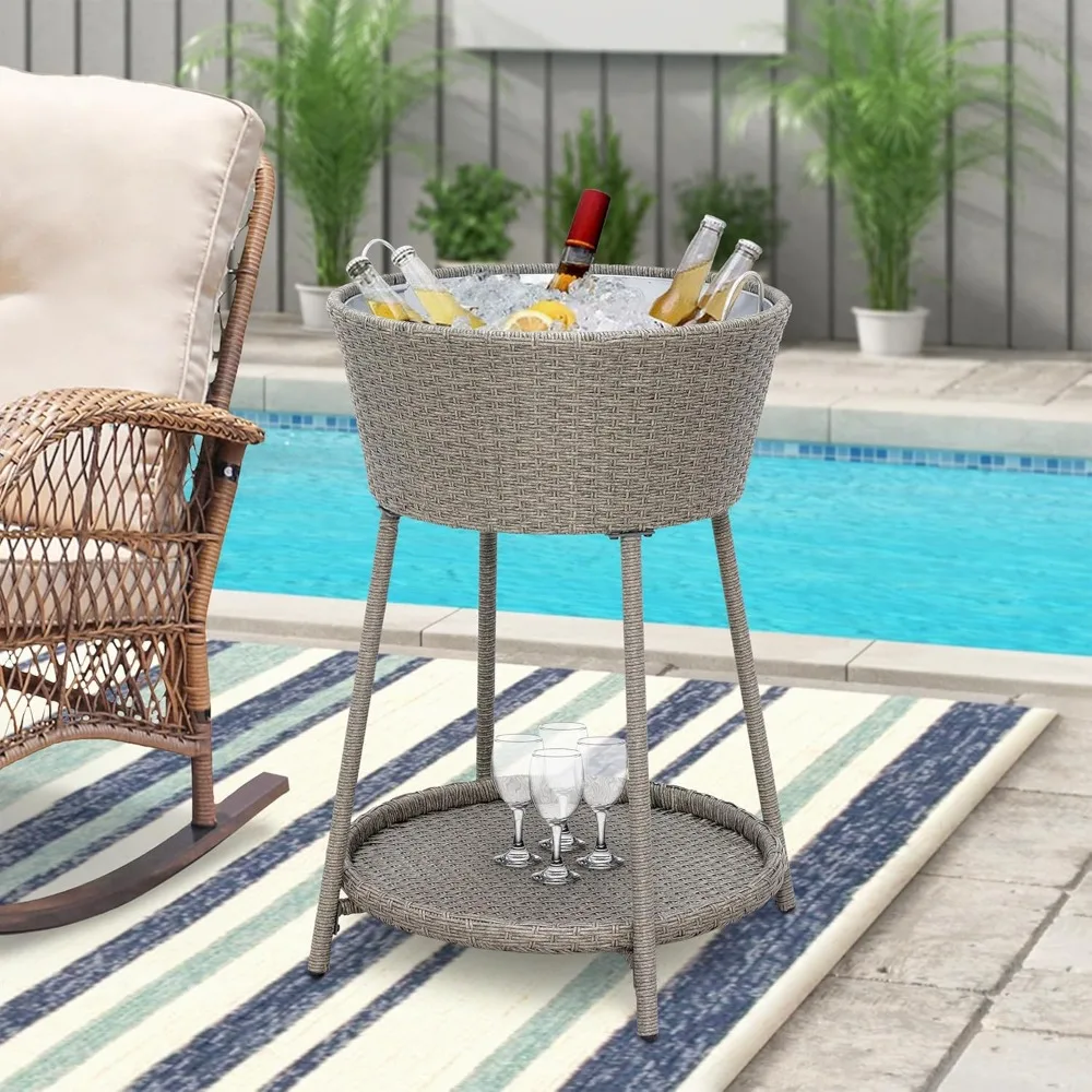 

Patio Ice Cooler Table Cool Bar Outdoor Patio Furniture Side Table with Beer and Wine Cooler Grey