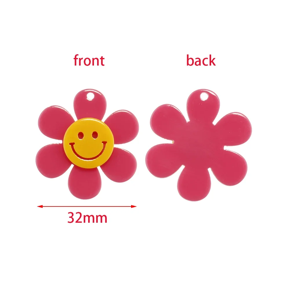 6 pezzi carino Kawaii viso sorridente fiori ciondoli acrilici ciondoli per collane orecchini creazione di gioielli risultati creativi fai da te