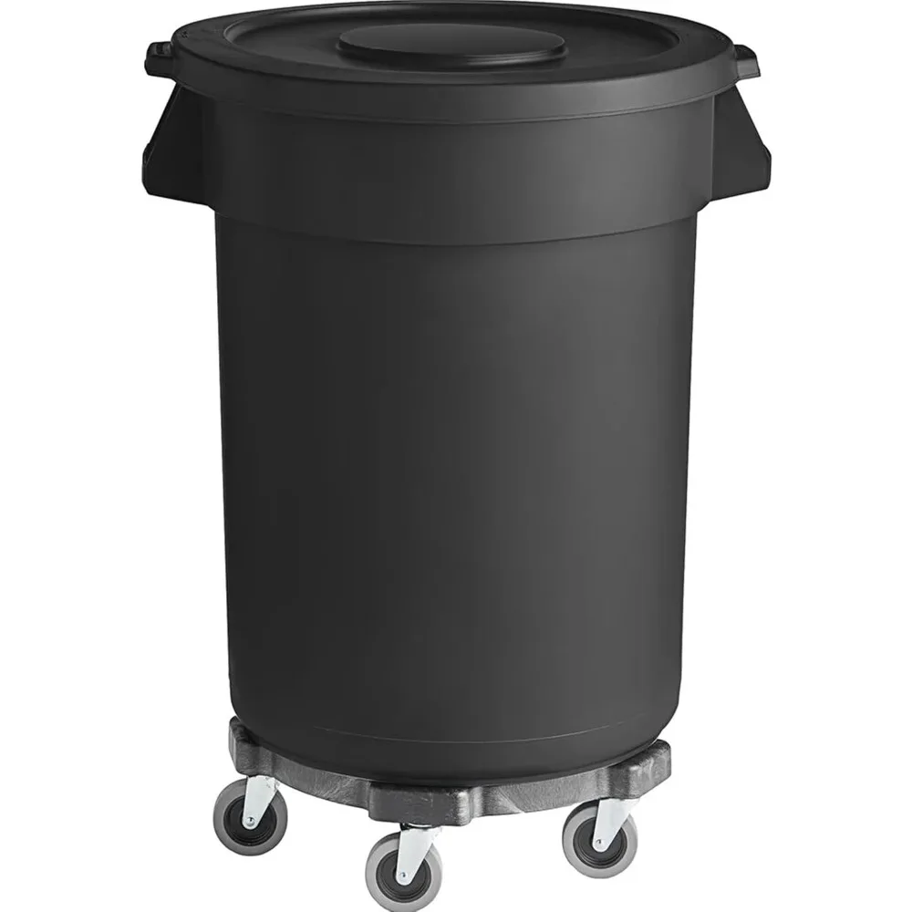 

Family Commercial Round Trash Can with Lid and Dolly Rolling Waste Container, Ingredient Bin, Heavy-Duty Plastic, Anti-Static