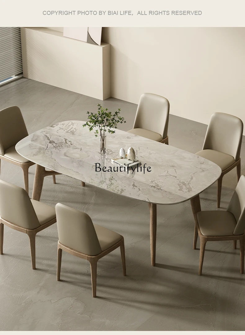 *Pure natural luxury stone dining table high-end modern simple Italian light luxury solid wood