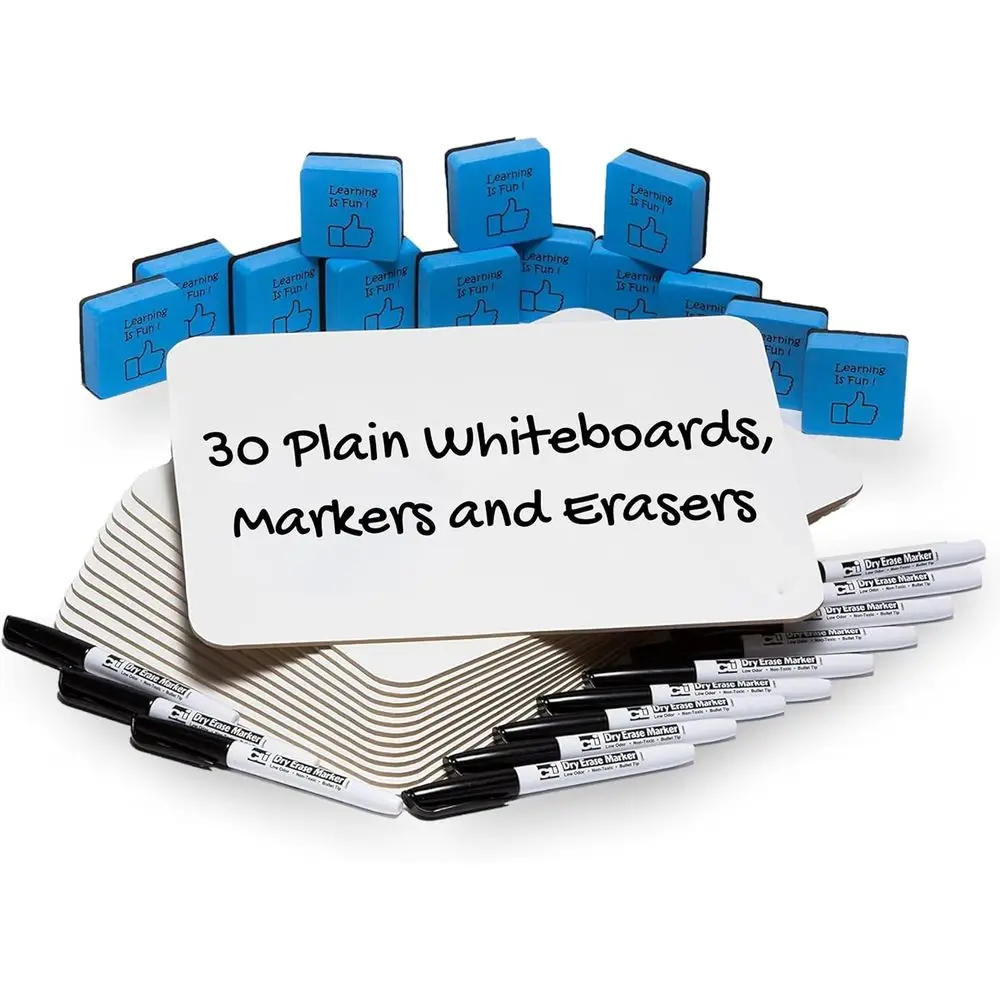 

Classroom Dry Erase Mini Lapboards Pack - 30 Whiteboards, 2 Eraser, Black Markers