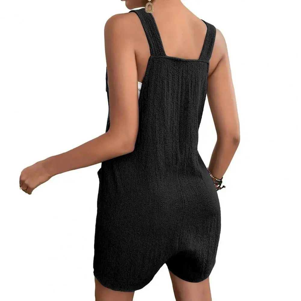 U Neck Romper Stylish Women's Summer Romper with Adjustable Lace-up Straps Sleeveless Design Button Decor for Casual for Added