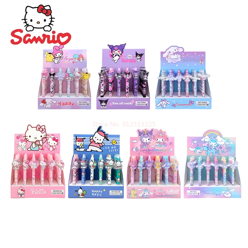 

48pcs Cartoon Sanrio Press Pen Hello Kitty Cinnamoroll Kuromi Pochacco Patch Press Pen Student Learning Stationery