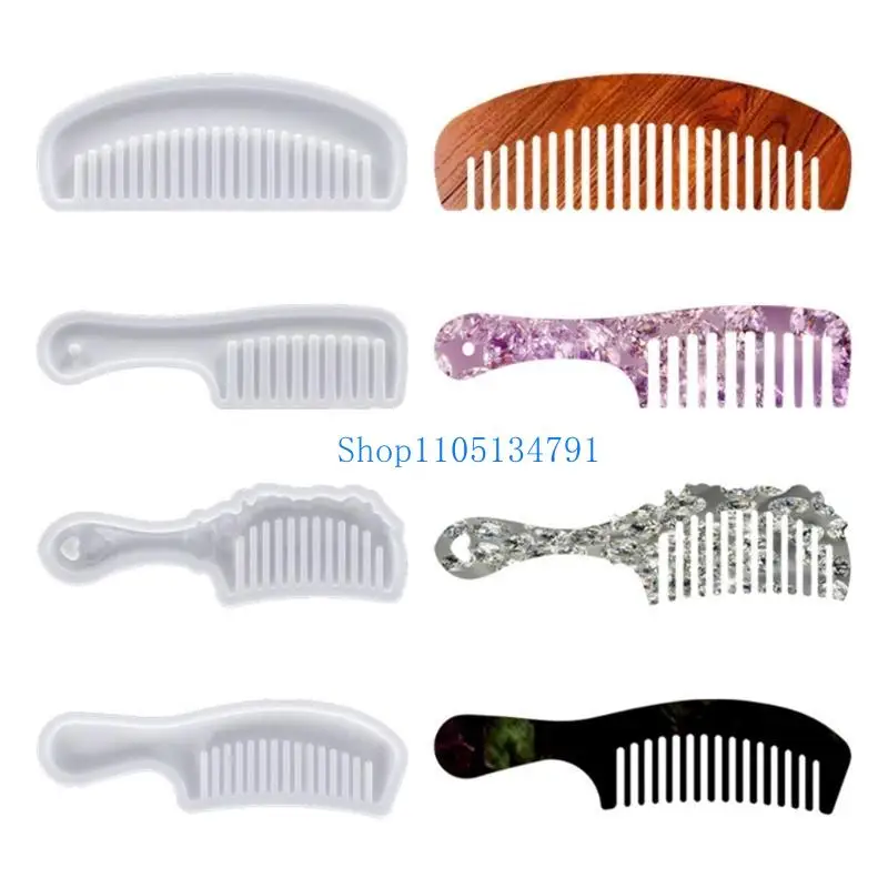 98km 4 Styles Hair Comb Resin Molds Craft Tools Comb Resin Molds DIY Hair Styling Comb Tool Comb Silicone Mold with Handle