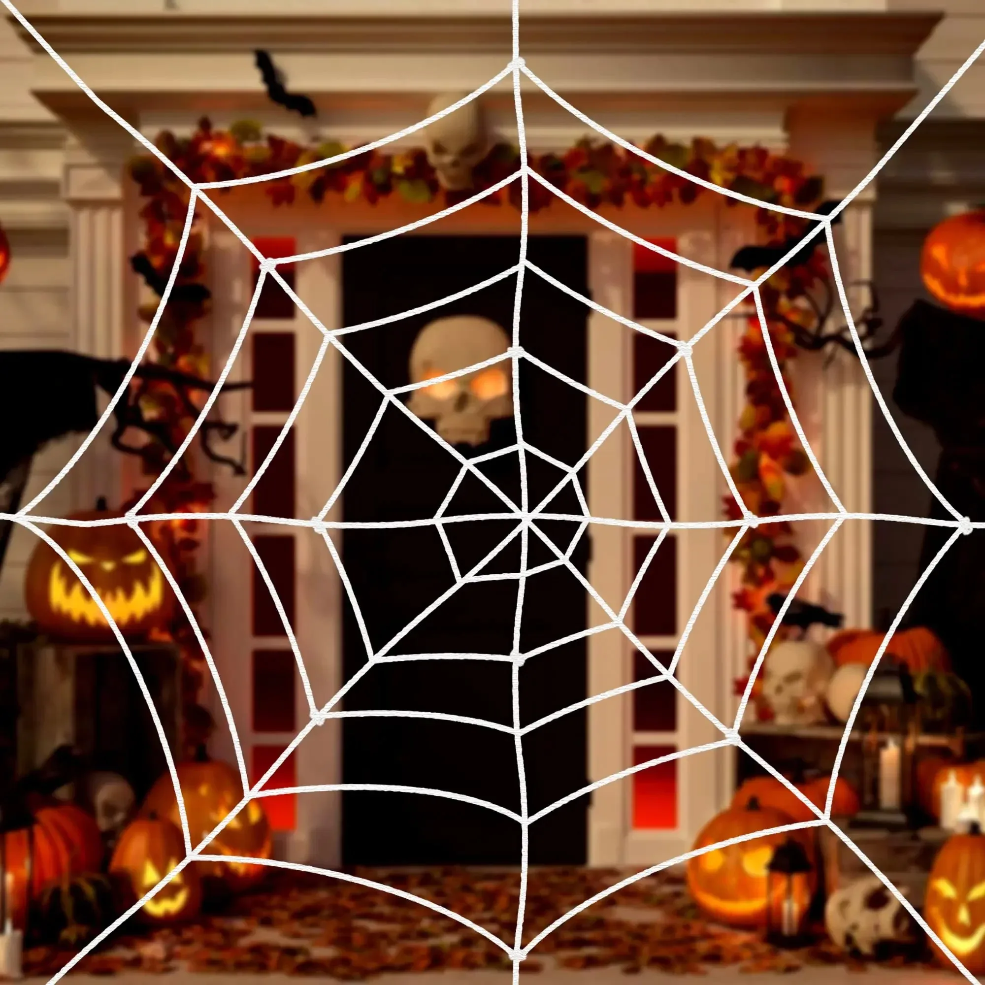 Halloween-Riesenspinnennetz, großes kreisförmiges schwarz-weißes Horror-Spinnennetz, verwendet für die Heimdekoration im Innenhof – Detail 3