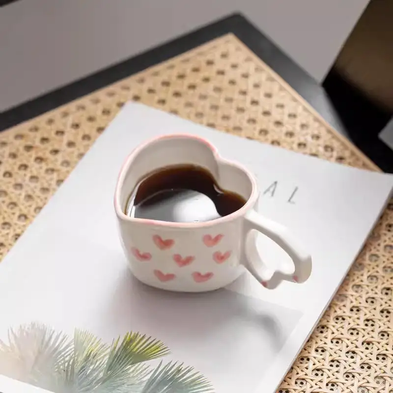Romantic Heart Ceramic Mug Creative Gift Cute High Aesthetic Value Coffee Cup for Girls Universal Use No Lid Included