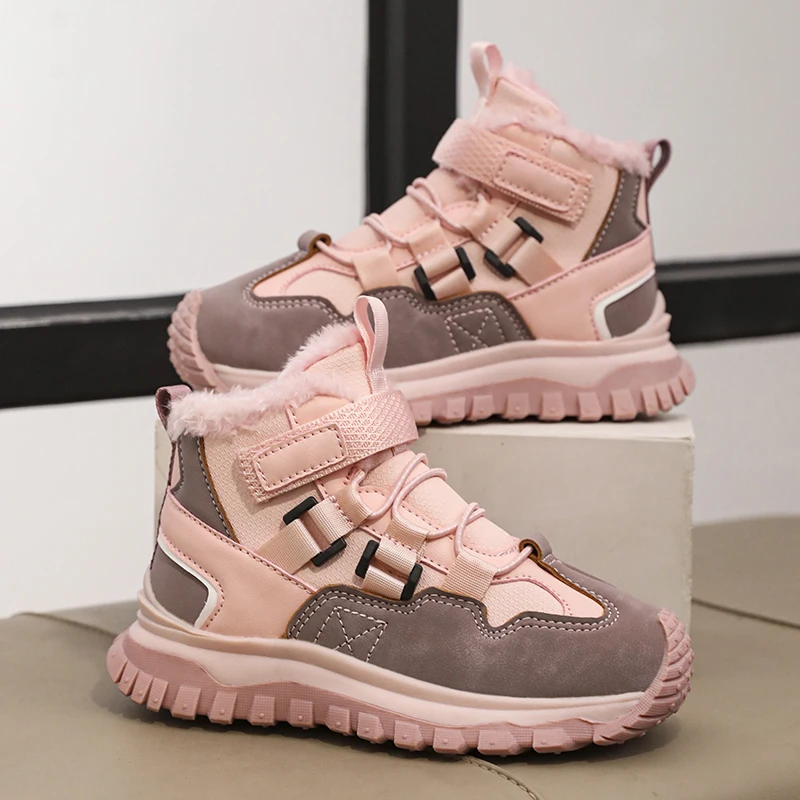 

New Children's Sneaker Winter Plush Warm High Top Shoes Boys and Girls Fashionable Casual Anti slip and Wear Resistant Footwear
