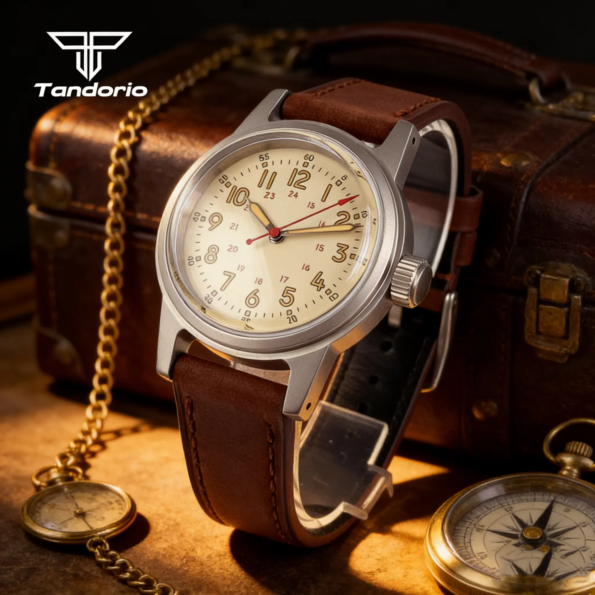 

Tandorio Domed Sapphire Military Sandblasted 36mm Men's Watch Mechanical Miyota 8215/NH35/PT5000 Luminous Retro Field Wristwatch