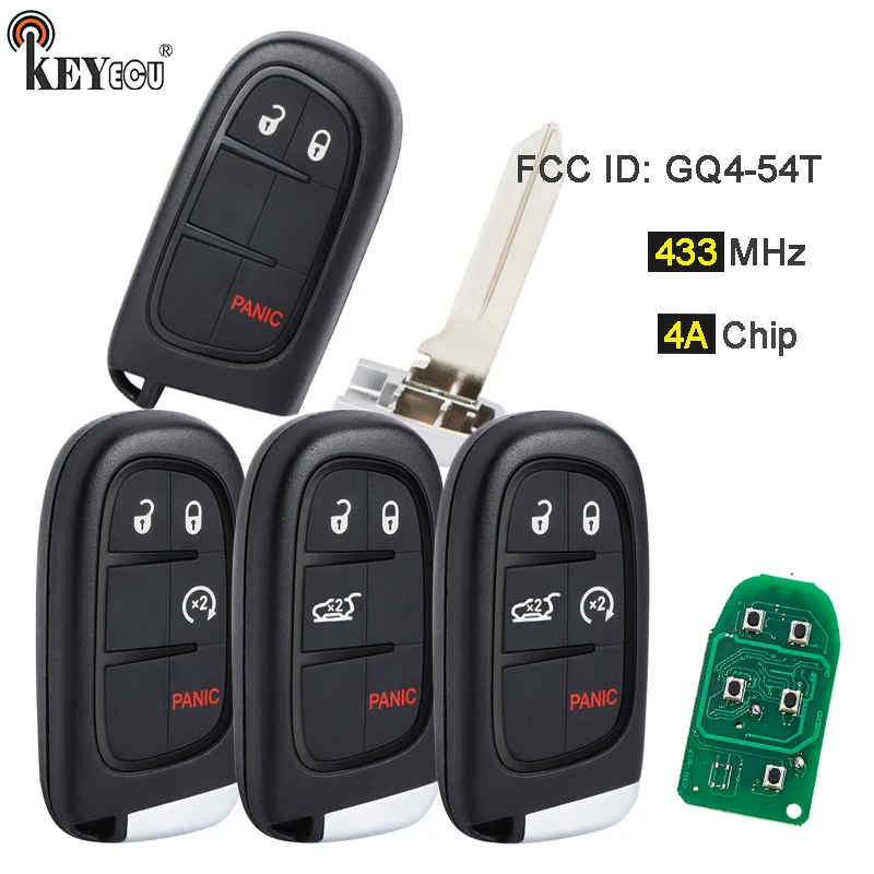 KEYECU 433MHz 4A PCF7953M Chip GQ4-54T 2+1/ 3+1/ 4+1  4 5 Button Smart Remote Key Fob for Jeep Cherokee 2014 15 16 17 18 19 2020